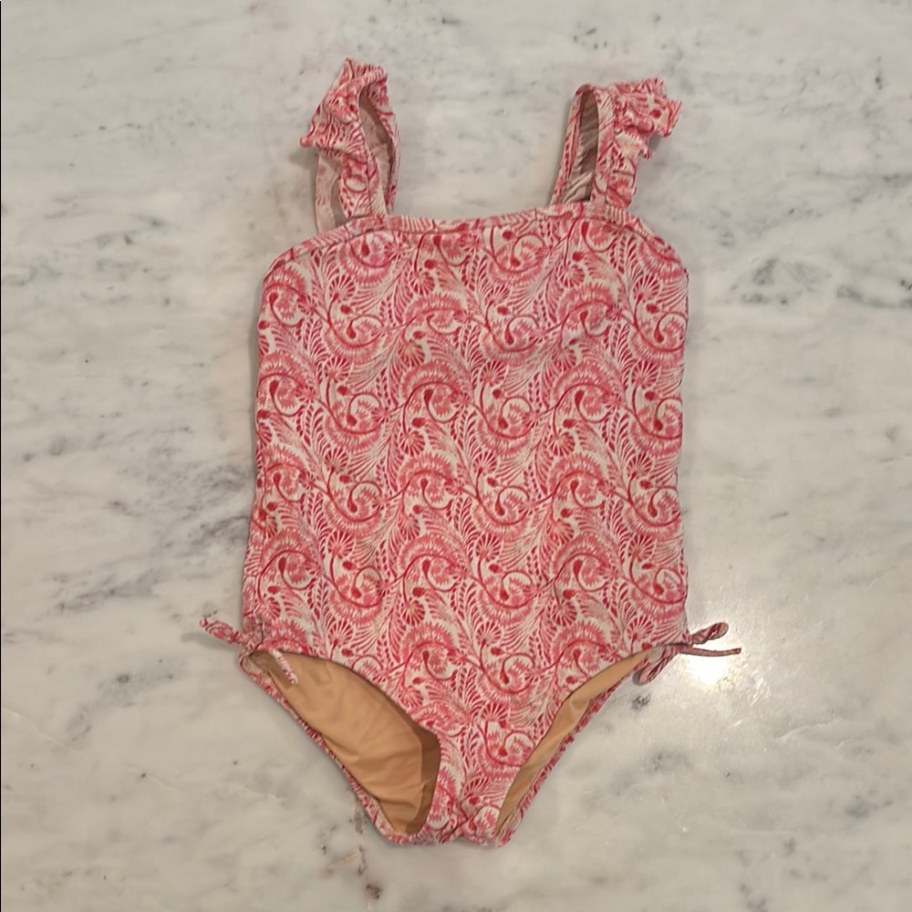 Crewcuts (J. Crew girls S) - Coral Pink One Piece Swimsuit with Ruffled Straps